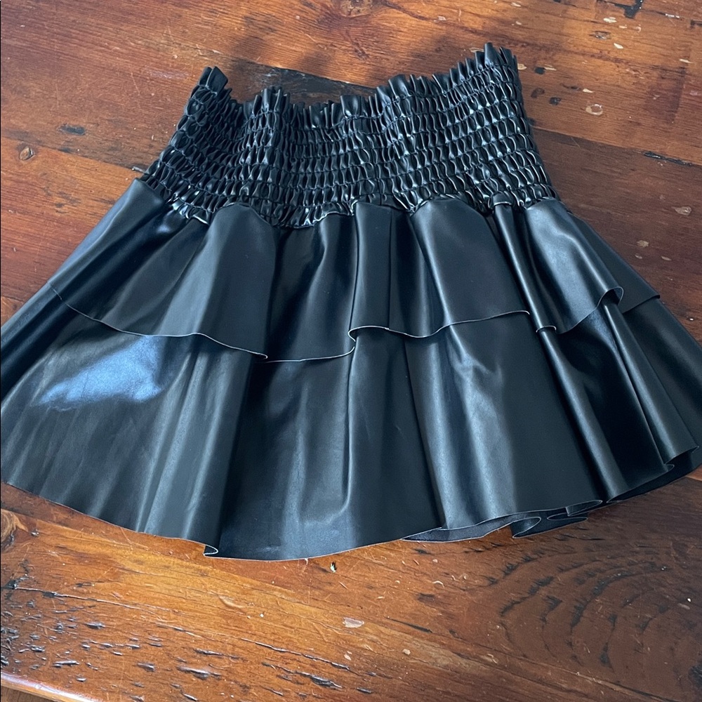 Black Ruffled Kids Faux Leather Skirt